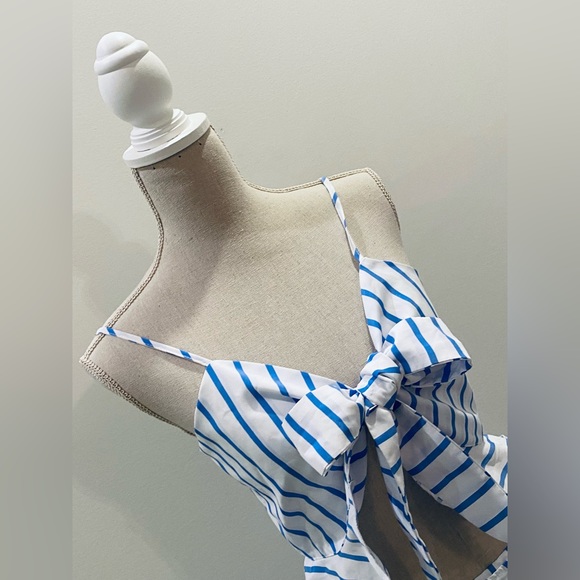 WYLDR London Two Piece Crop Top With Skirt - Ivory and Blue Stripe - Picture 2 of 4